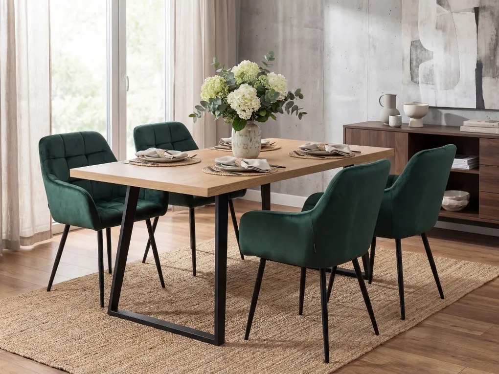 Fotoliu de sufragerie MARLEN VELVET verde inchis cu picioare negre