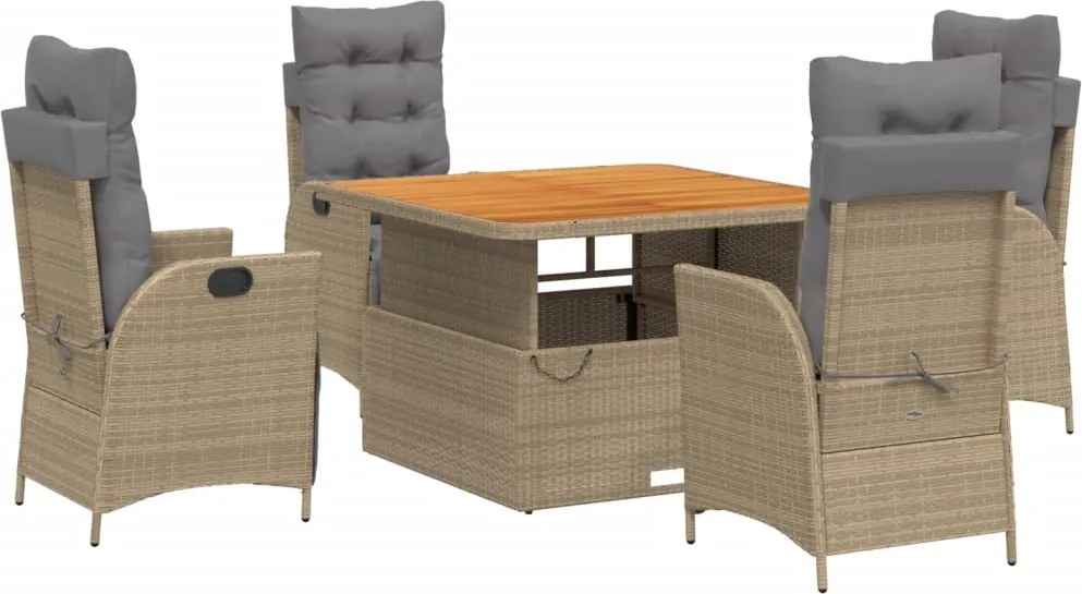 vidaXL Set mobilier de grădină cu perne, 5 piese, bej, poliratan