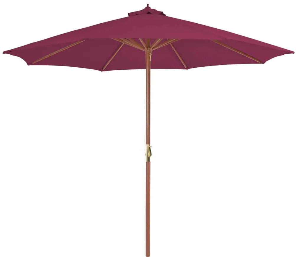 vidaXL Umbrelă de soare exterior, stâlp din lemn, 300 cm, roșu bordo