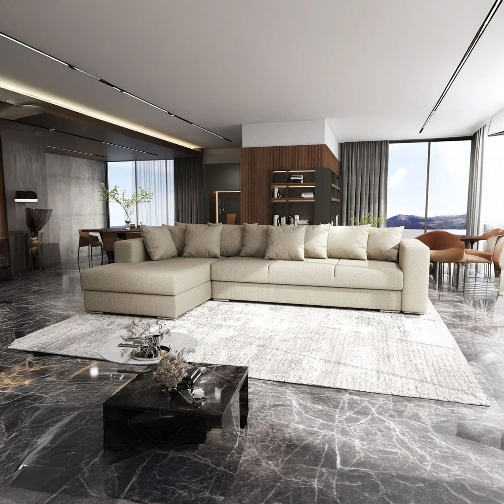 Colțar extensibil dumonde cu ladă de depozitare si sezut confortabil din spuma high-density, Gloria Enjoy Camel 320x183 cm