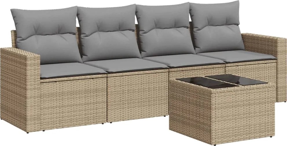 vidaXL Set canapele de grădină cu perne, 5 piese, bej, poliratan
