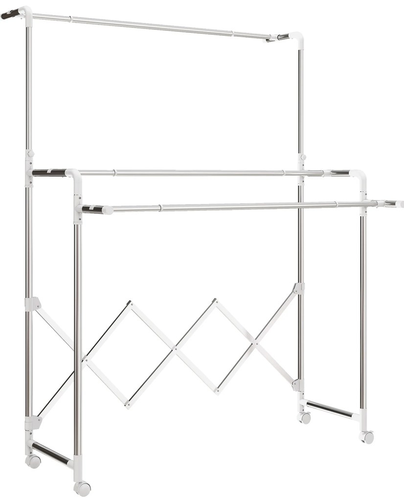 HOMCOM Uscător de Rufe Pliabil cu 3 Bare Reglabile, Uscător Vertical cu Roți Pivotante și Cadru din Oțel Inox, Uscător pentru Acasă și Spălătorie, Argintiu | Aosom Romania
