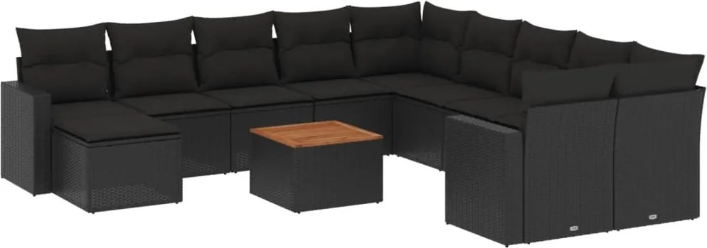 vidaXL Set canapele de grădină, 12 piese, cu perne, negru, poliratan