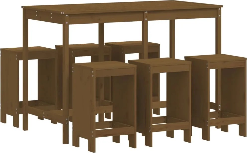 vidaXL Set bar de grădină, 7 piese, maro miere, lemn masiv de pin