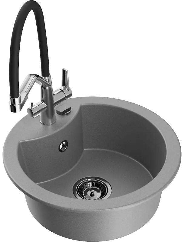 Mexen Diego chiuvetă de granit cu 1 compartiment și robinet de bucătărie Duo, gri - 6512-71-671701-07-B