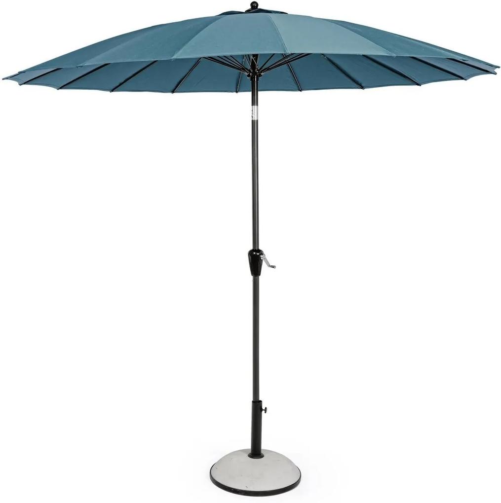 Umbrela de gradina cu picior din fier negru si copertina textil albastru Atlanta Ø 270 cm x 240 h