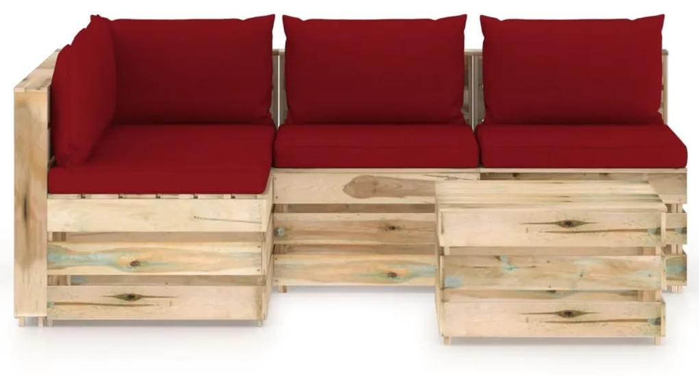 Set mobilier de gradina cu perne, 5 piese, lemn verde tratat Vinsko rde  a in rjava, 5