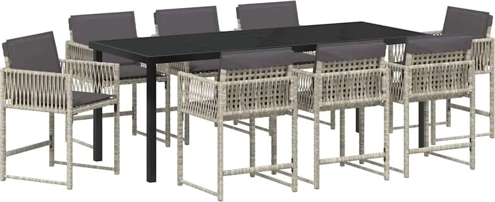 vidaXL Set de masă pentru grădină 9 pcs Gri deschis poliratan