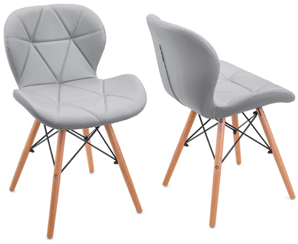 Scaune de sufragerie 4buc din piele, Light Grey