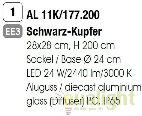 Stalp LED iluminat exterior IP65 H200cm DAIKO AL 11K/177.200 schwarz-kupfer OR