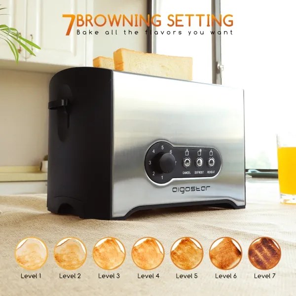 Prăjitor de pâine cu două fante Aigostar 900W/230V crom