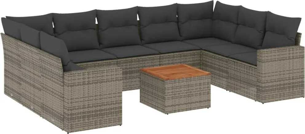 vidaXL Set mobilier de grădină cu perne, 10 piese, gri, poliratan