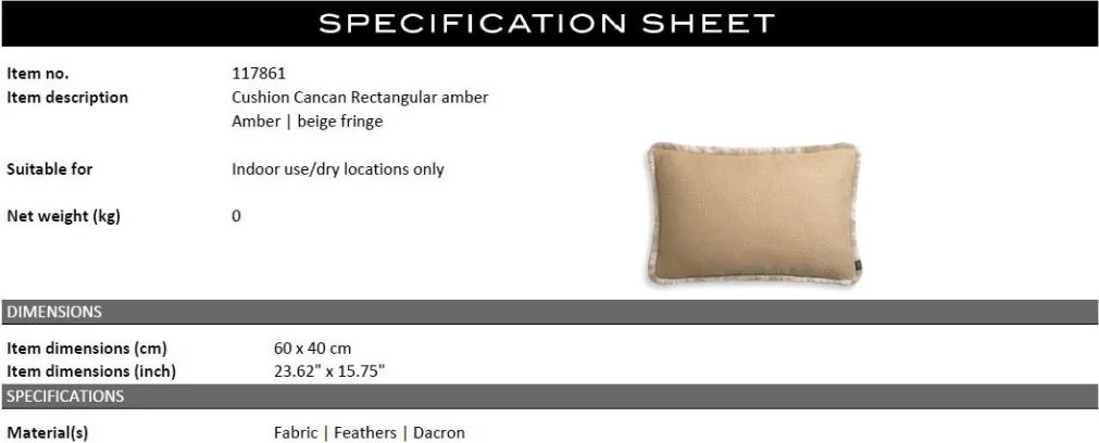 Perna design lux Cancan ambra rectangular 60x40cm