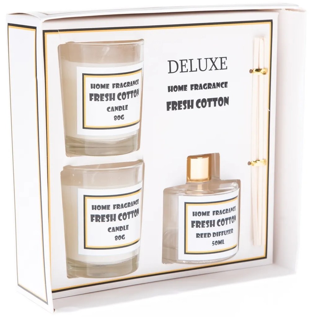 Set difuzor parfumat și 2 lumânări Fresh Cotton,21,5 x 21,5 x 6,8 cm