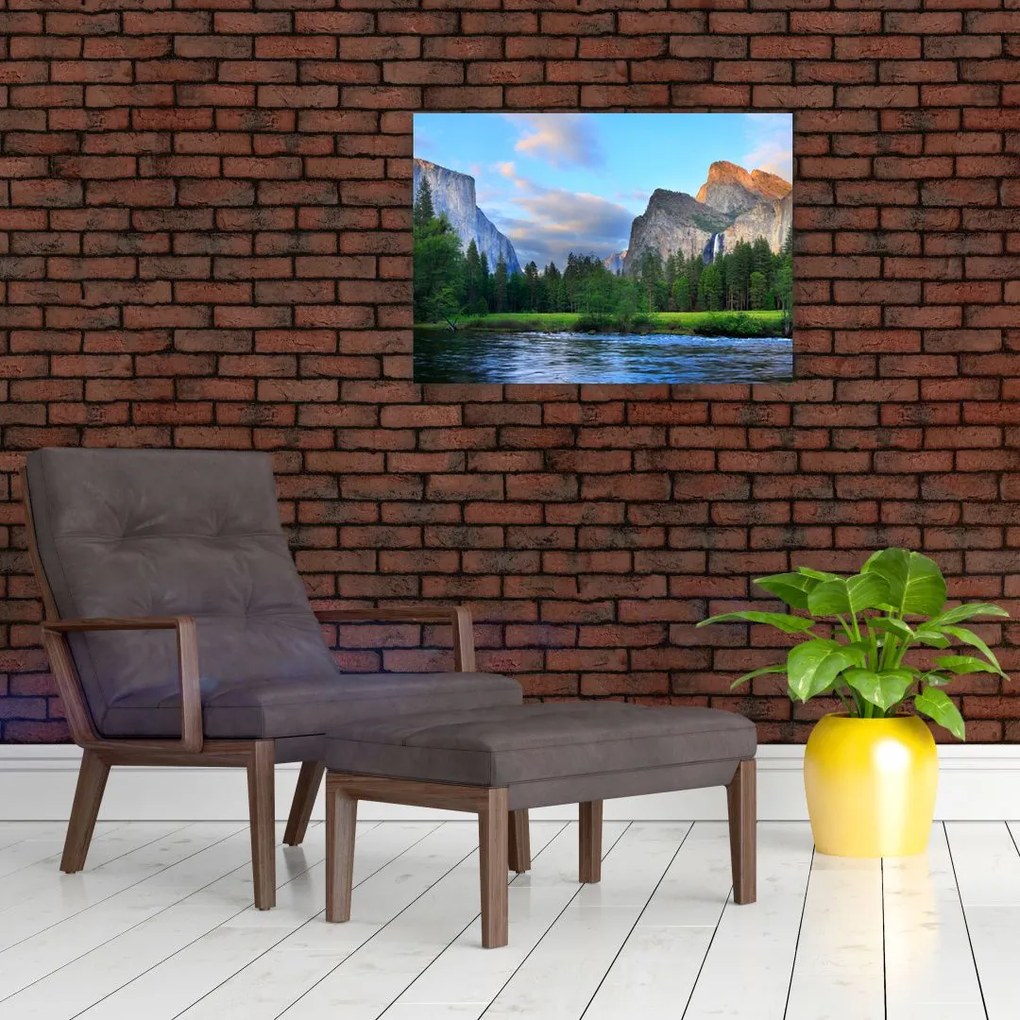 Tablou pe sticlă cu peisaj montan sălbatic (70x50 cm)