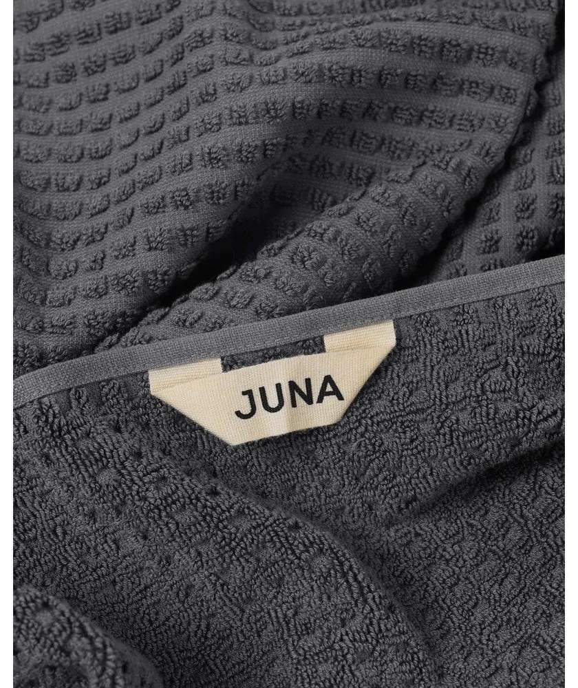 Prosop gri închis din bumbac organic din frotir 50x100 cm Check – JUNA