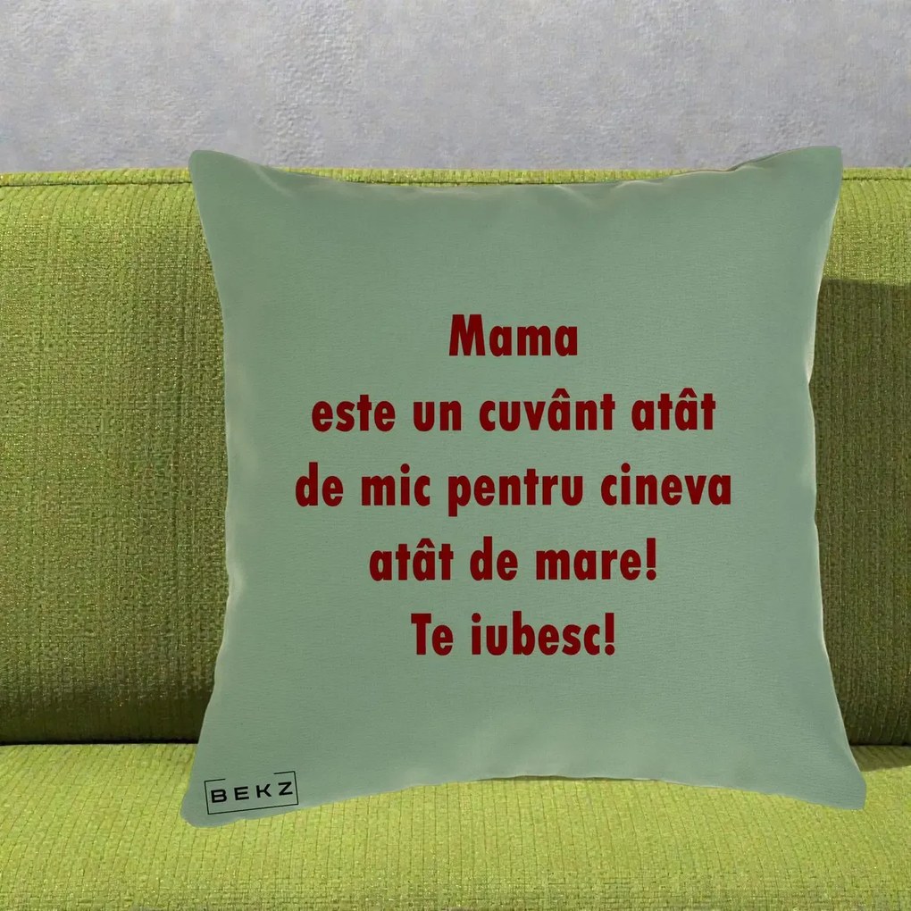Cadou pentru Mama - Perna Personalizata Mama Cuvant Mic, 40x40 cm, Verde, Husa Detasabila, Perna Inclusa, BEKZ®