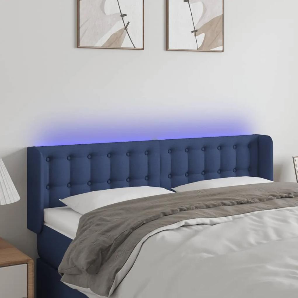 3123674 vidaXL Tăblie de pat cu LED, albastru, 147x16x78/88 cm, textil