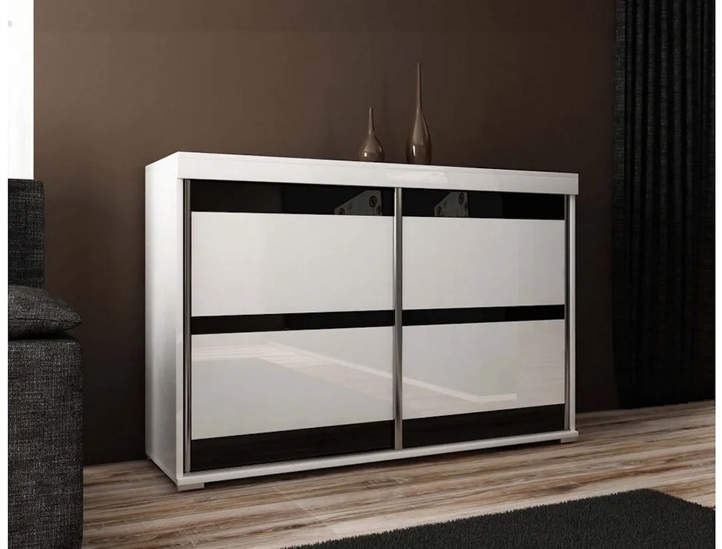 Expedo Comodă MADRID 5, 120x94x45, alb/sticlă neagră