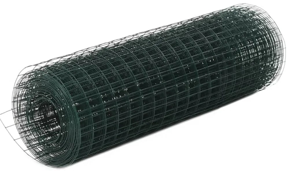vidaXL Plasă de sârmă găini, verde, 10 x 0,5 m, oțel cu înveliș PVC