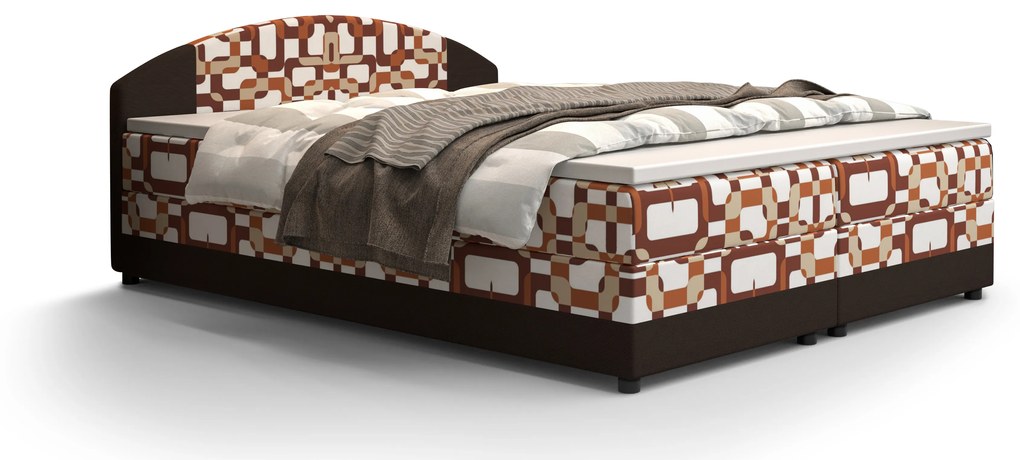 Pat matrimonial Boxspring 140 cm Orlando Comfort (Motiv + maro închis) (cu saltea și sp. depozitare). 1056250