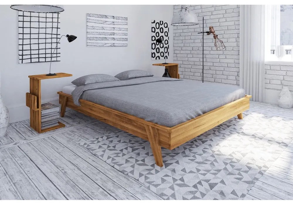 Pat dublu din lemn de stejar 160x200 cm Retro - The Beds