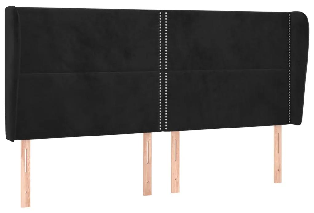 Tablie de pat cu aripioare, negru, 203x23x118 128 cm, catifea 1, Negru, 203 x 23 x 118 128 cm