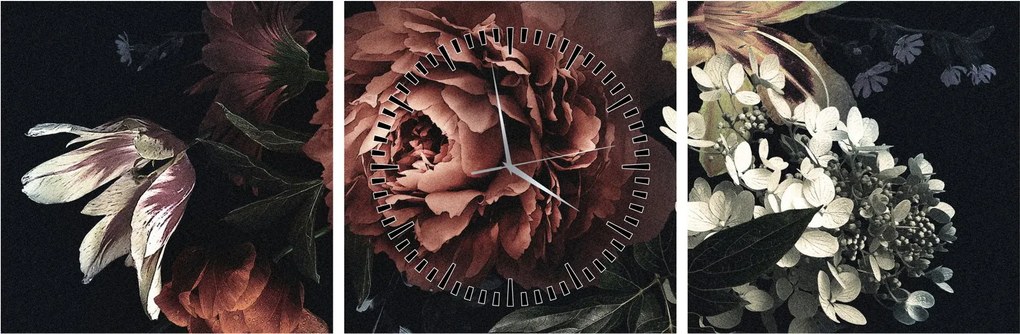 Tablou - Flori întunecate (cu ceas) (90x30 cm)