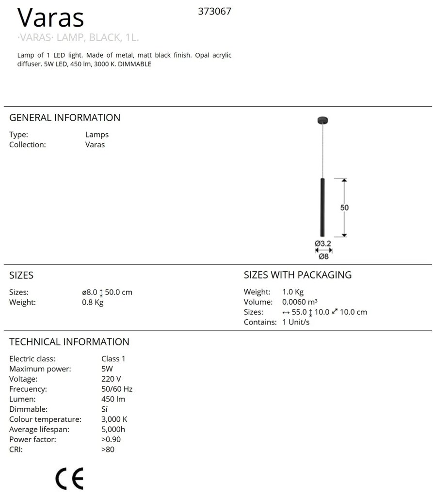 Pendul LED dimabil design modern minimalist Varas negru SV-373067