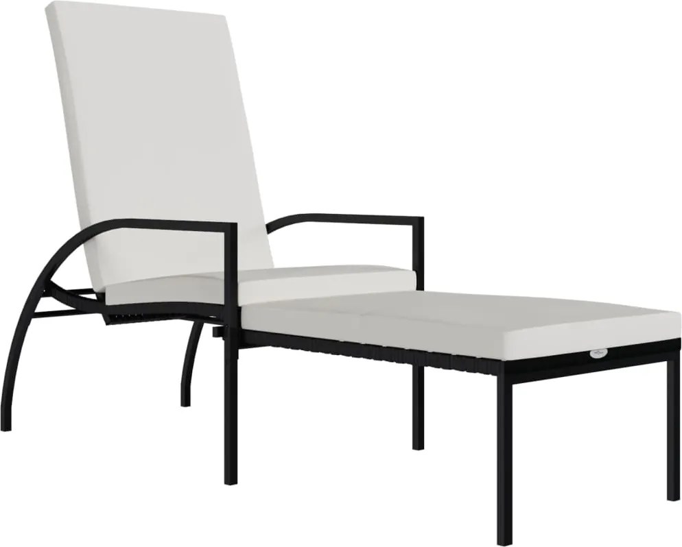 vidaXL Șezlong cu suport de picioare, negru, poliratan