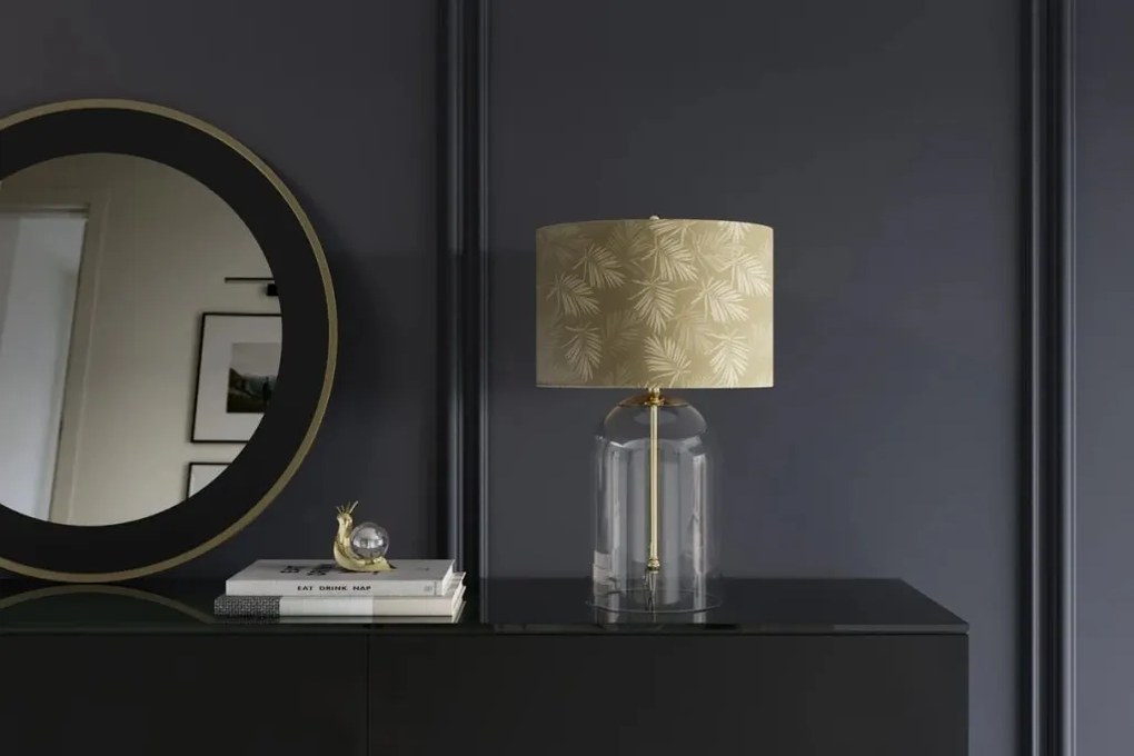 Veioza, Lampa de masa, Sticla, Abajur Auriu, CLASSICO 55cm
