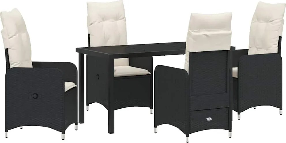 vidaXL Set de masă pentru grădină cu pernă 5 pcs Negru poliratan