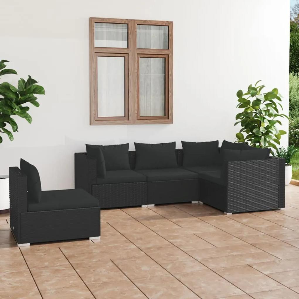 3102312 vidaXL Set mobilier de grădină cu perne, 5 piese, negru, poliratan