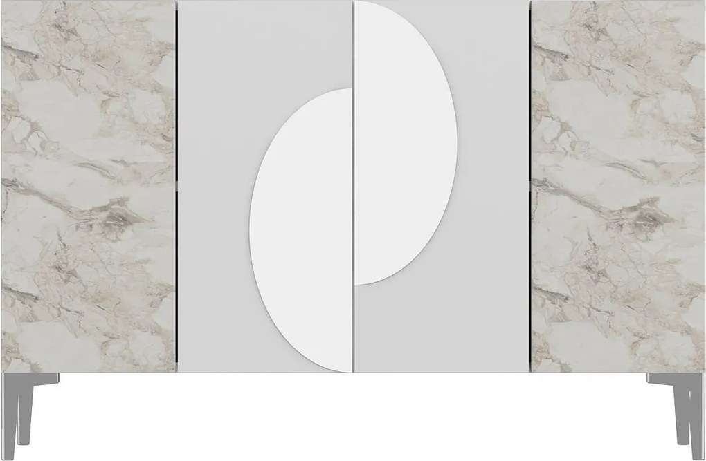 Consola, Hanah Home, Afra KM120, 120x75x29.6 cm, Alb / Marmură Efes / Argint