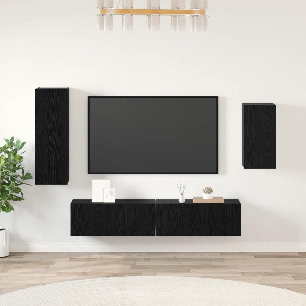 vidaXL Set comodă TV Pe perete 4 pcs Stejar negru 30.5 x 30 x 90 cm
