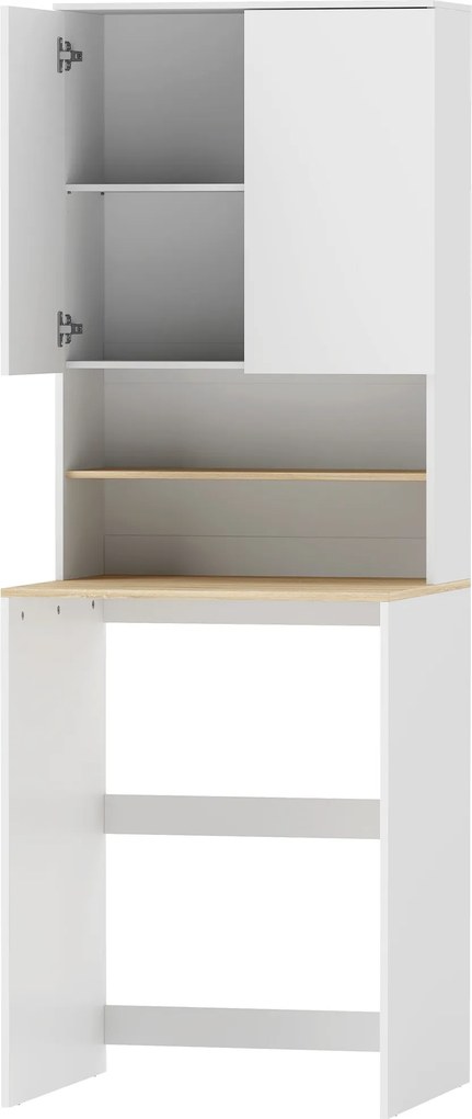 HOMCOM Dulap deasupra Mașinii de Spălat, 2 Uși Soft-Close, Raft Reglabil, 2 Rafturi Deschise, 68x59.8x188.6 cm, Alb și Stejar | Aosom Romania