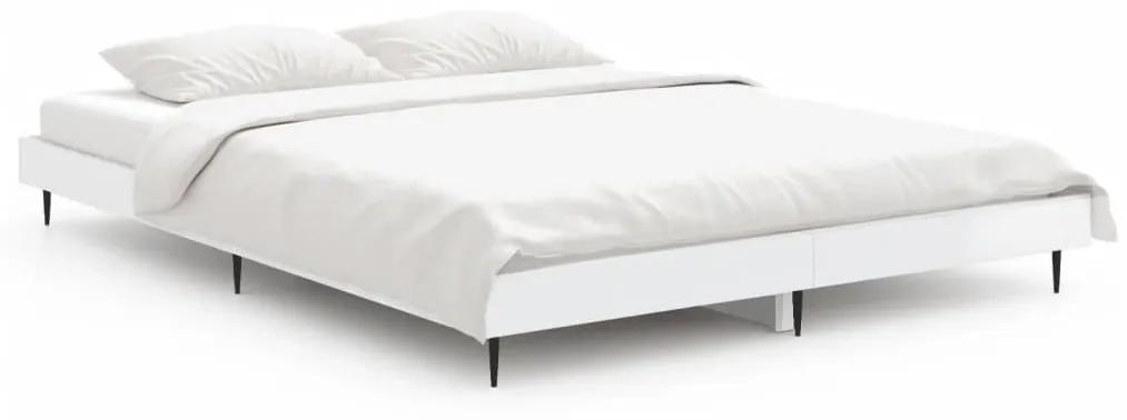 832287 vidaXL Cadru de pat, alb extralucios, 135x190 cm, lemn prelucrat