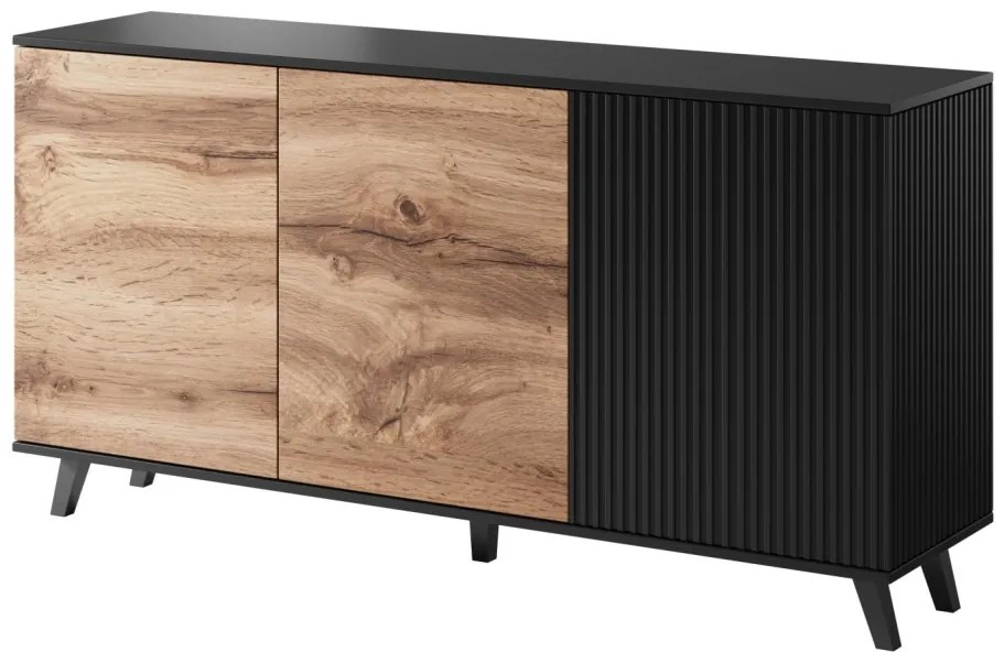 Comoda Random KM1 stejar wotan/negru - L160 x A40 x h82 cm