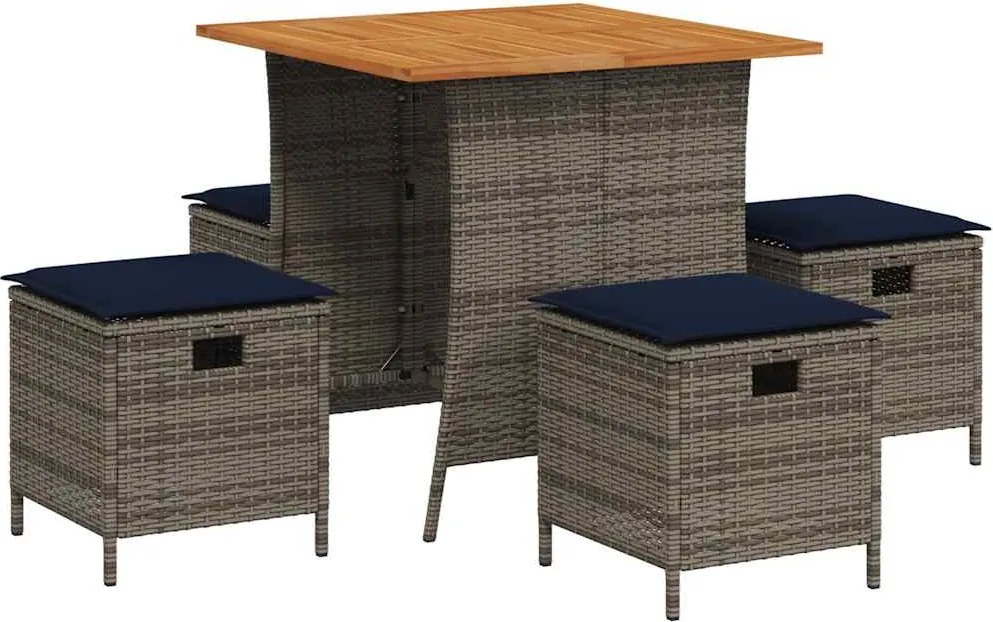 vidaXL Set mobilier de grădină cu perne, 5 piese, gri, poliratan