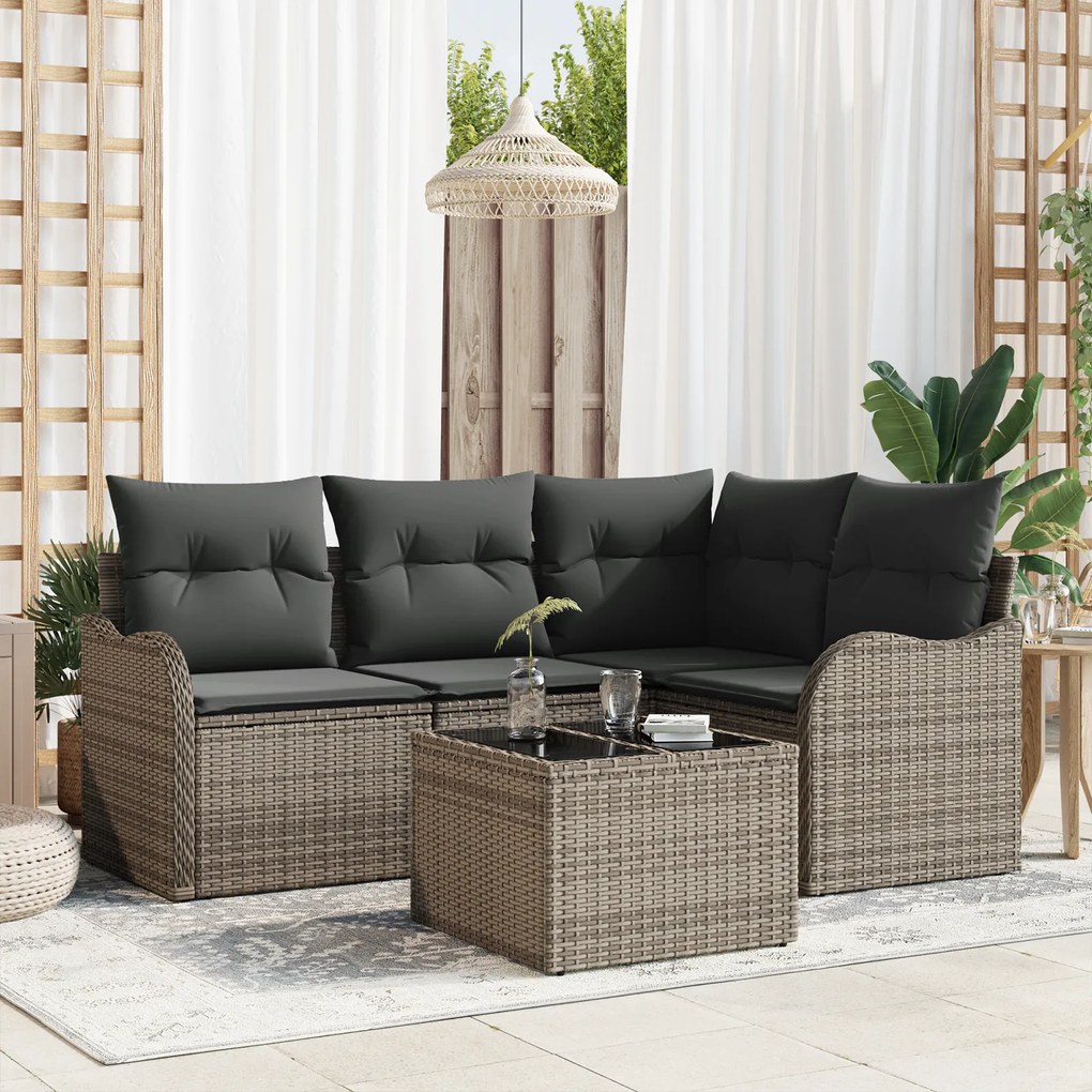 vidaXL Set de canapele pentru grădină cu pernă 5 pcs Gri Rattan poli