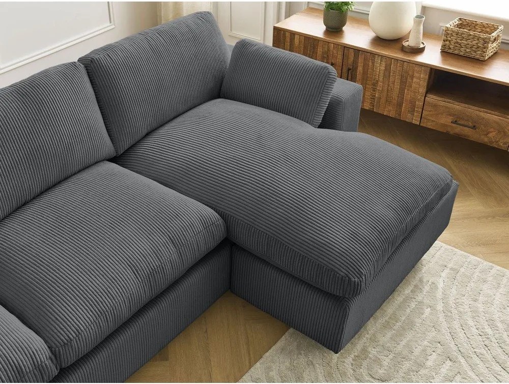 Colțar gri închis cu tapițerie din catifea reiată Belair – Bobochic Paris