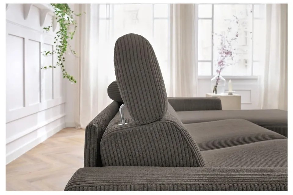 Colțar gri/maro extensibil cu tapițerie din catifea reiată (cu colț variabil) Monaco – Bobochic Paris