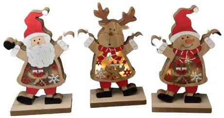 Set 3 ornamente Craciun cu lumini, lemn, 13x6x21 cm