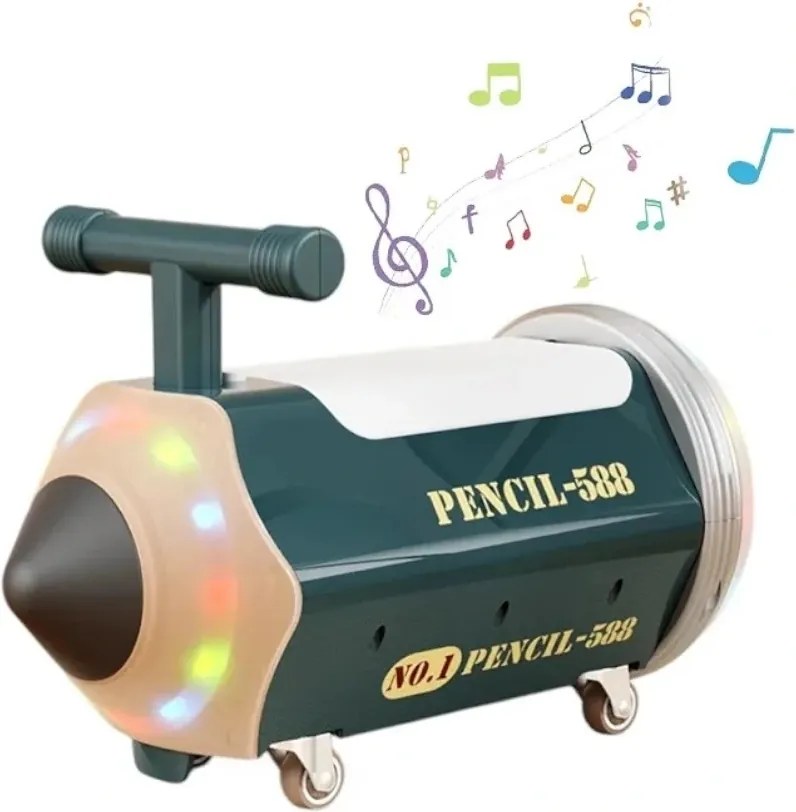 Masinuta cu Functie de Trotineta Fara Pedale Pentru Copii NOVOKIDS™ My First Pencil Car, Cu Melodii si lumini, Maxim 25 Kg, Roti cu rotire 360 grade,