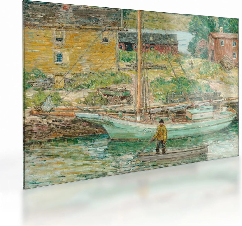 Tablou pe sticlă - Childe Hassam, Oyster Sloop, Cos Cob, reproducere (70x50 cm)