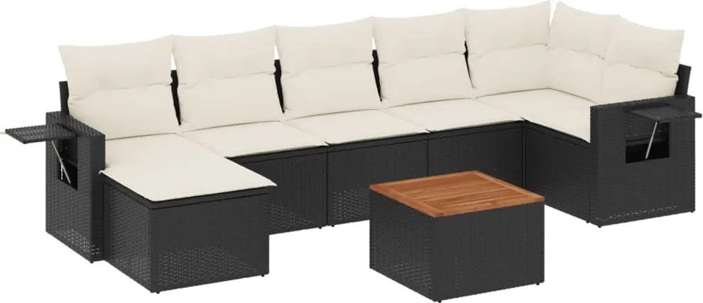 vidaXL Set mobilier de grădină cu perne, 8 piese, negru, poliratan