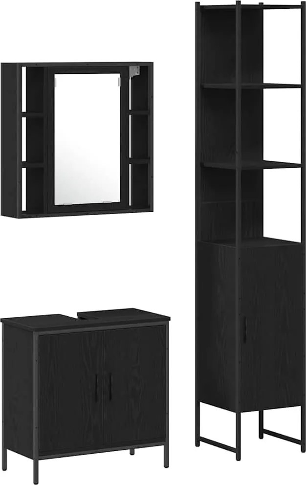 vidaXL Unități de vanitate pentru baie 3 pcs Negru Lemn compozit