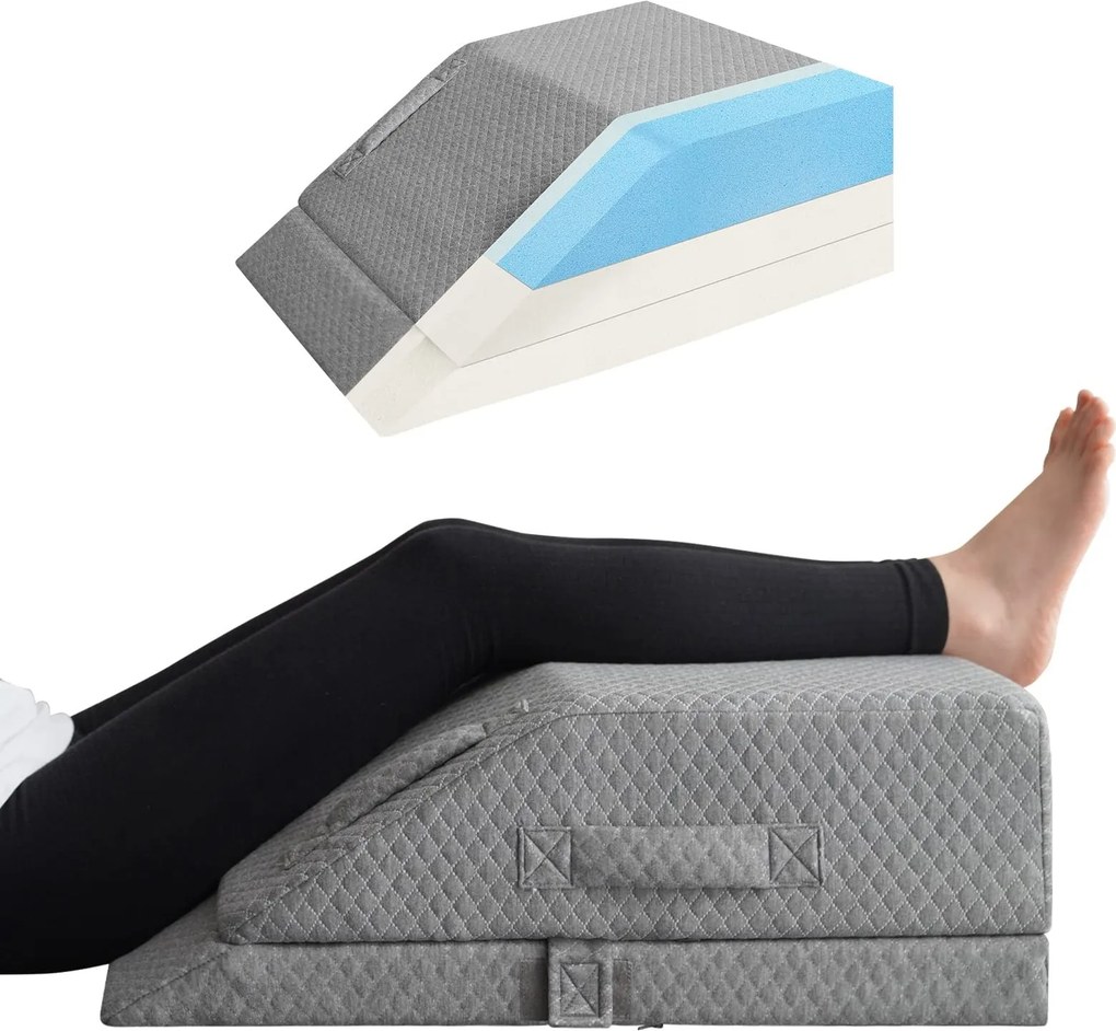 Perna ortopedica ridicare picioare memory foam, inaltime reglabila, husa Tencel, Gri