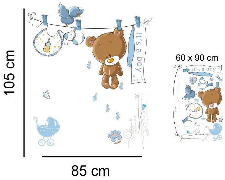 Sticker perete Blue Bear Baby Shower