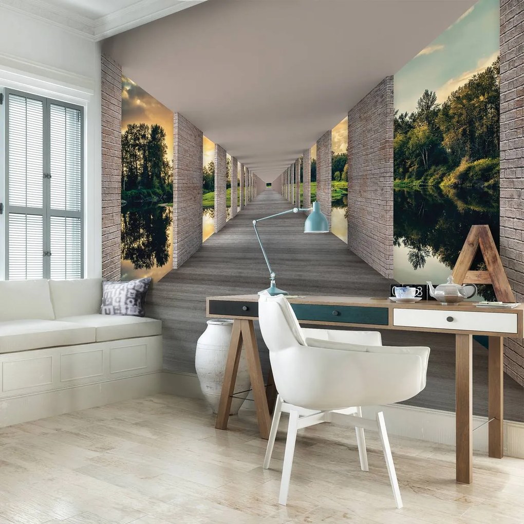 Fototapet - Tunel cu privire spre lac (152,5x104 cm)